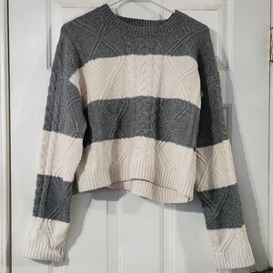 Pink Republic Charcoal and Cream Striped Cropped Sweater